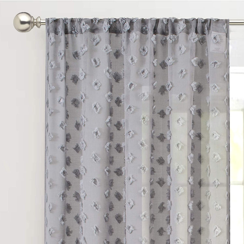 Driftaway Olivia Gray Voile Chiffon Sheer Window Curtains Embroidered with Pom Pom 2 Panels Rod Pocket 52 Inch by 96 Inch Light Gray Home & Garden > Decor > Window Treatments > Curtains & Drapes DriftAway Light Gray 52''x84'' 