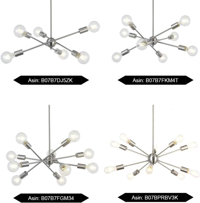 Sputnik Chandelier BONLICHT 6 Lights Modern Pendant Lighting Brushed Nickel Mid Century Ceiling Light Fixture by UL Listed Home & Garden > Lighting > Lighting Fixtures > Chandeliers BONLICHT   
