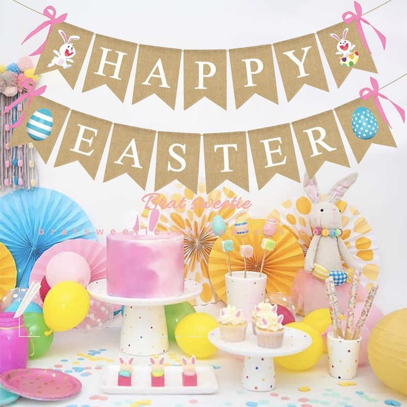 Happy Easter Banner, Easter Decorations Burlap Easter Garland with Bunny Sign for Spring Themed Party Favors Supplies, No DIY Required Home & Garden > Decor > Seasonal & Holiday Decorations Stegosaurus   
