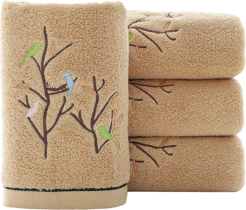 Pidada Hand Towels Set of 2 Embroidered Bird Tree Pattern 100% Cotton Highly Absorbent Soft Luxury Towel for Bathroom 13.8 X 29.5 Inch (Brown) Home & Garden > Linens & Bedding > Towels Pidada 4 Brown 13.8 x 29.5 