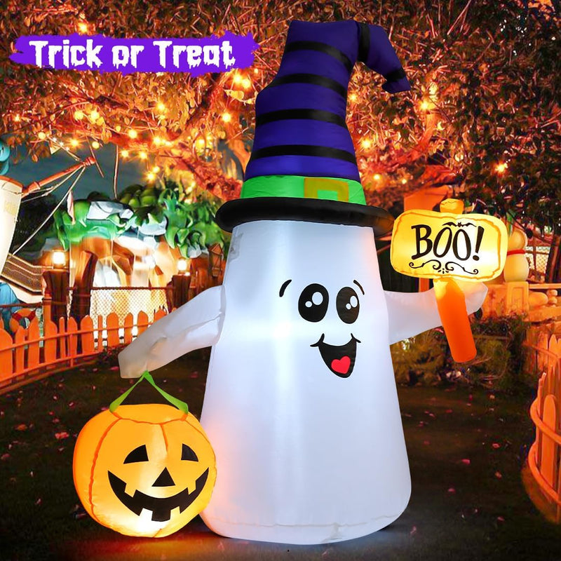 GOOSH 5FT Inflatable Halloween Cute Ghost with Pumpkin Blow up Inflatables Halloween Outdoor Yard Decoration  COMIN   