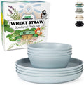 Grow Forward Premium Wheat Straw Dinnerware Sets - 8 Piece Unbreakable Microwave Safe Dishes - Reusable Wheat Straw Plates and Bowls Sets - Wheat Straw Bowls for Cereal, Soup, Camping, RV - Midnight Home & Garden > Kitchen & Dining > Tableware > Dinnerware Grow Forward Glacier Blue  