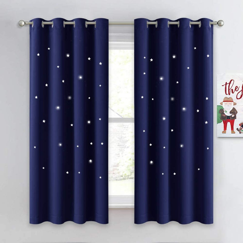 NICETOWN Magic Starry Window Drapes - Laser Cutting Stars Nap Time Blackout Window Curtains for Children'S Room, Nursery, Themed Home, Space-Lovers Decor (W42 X L63 Inches, 2 Pack, Black) Home & Garden > Decor > Window Treatments > Curtains & Drapes NICETOWN Navy Blue W52 x L63 