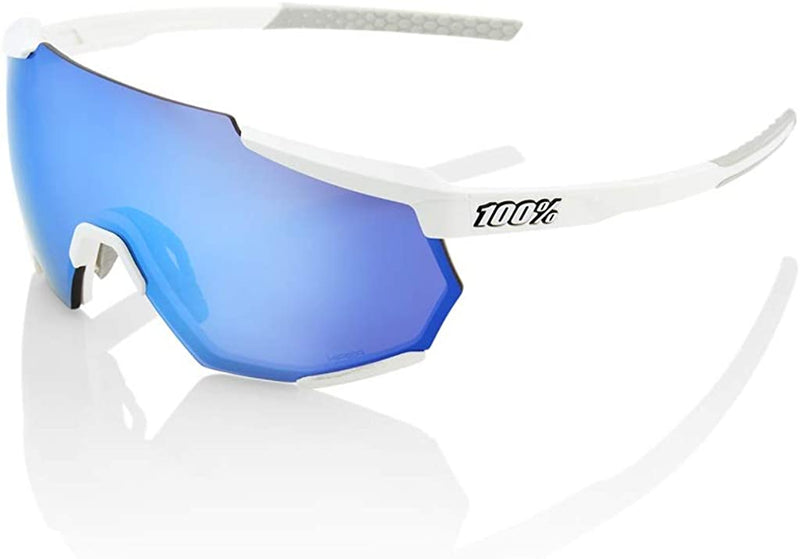 100% Racetrap Sport Performance Sunglasses - Sport and Cycling Eyewear with HD Lenses, Lightweight and Durable TR90 Frame Sporting Goods > Outdoor Recreation > Cycling > Cycling Apparel & Accessories 100% Matte White - Hiper Blue Multilayer Mirror_lens  