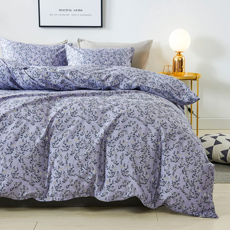 Honeilife Cotton Duvet Cover Set - 100% Cotton Herbs Pattern Comforter Cover Set, Soft and Breathable Bedding Set with Zipper Closure & Corner Ties, 3Pcs(1Duvet Cover+2 Pillow Case)-Blueblack, King
