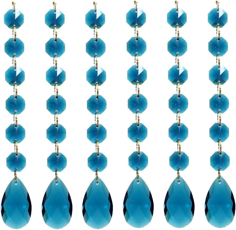 Poproo Teardrop Pendant Octagon Crystal Glass Beads Pendants for Chandelier Lamp Curtain Decor, 6-Pack (Blue) Home & Garden > Lighting > Lighting Fixtures > Chandeliers Poproo Peacock Blue  