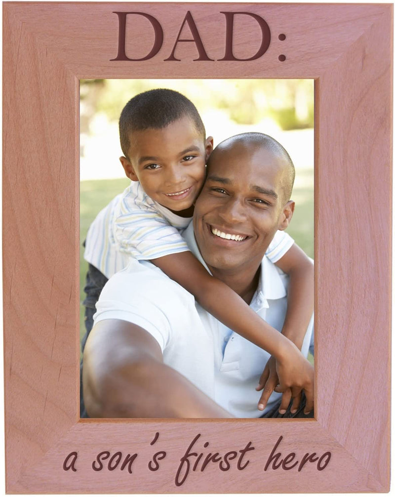 Customgiftsnow DAD: a Son'S First Hero - Wood Picture Frame - Fits 5X7 Inch Picture for Father'S or Christmas for Dad, Father, Grandpa (Vertical) Home & Garden > Decor > Picture Frames CustomGiftsNow Vertical  