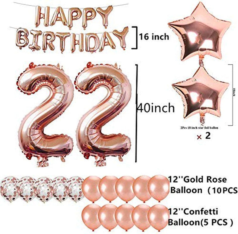 22Nd Birthday Decorations Party Supplies, Jumbo Rose Gold Foil Balloons for Birthday Party Supplies,Anniversary Events Decorations and Graduation Decorations Sweet 22 Party,22Nd Anniversary Arts & Entertainment > Party & Celebration > Party Supplies WANTan   