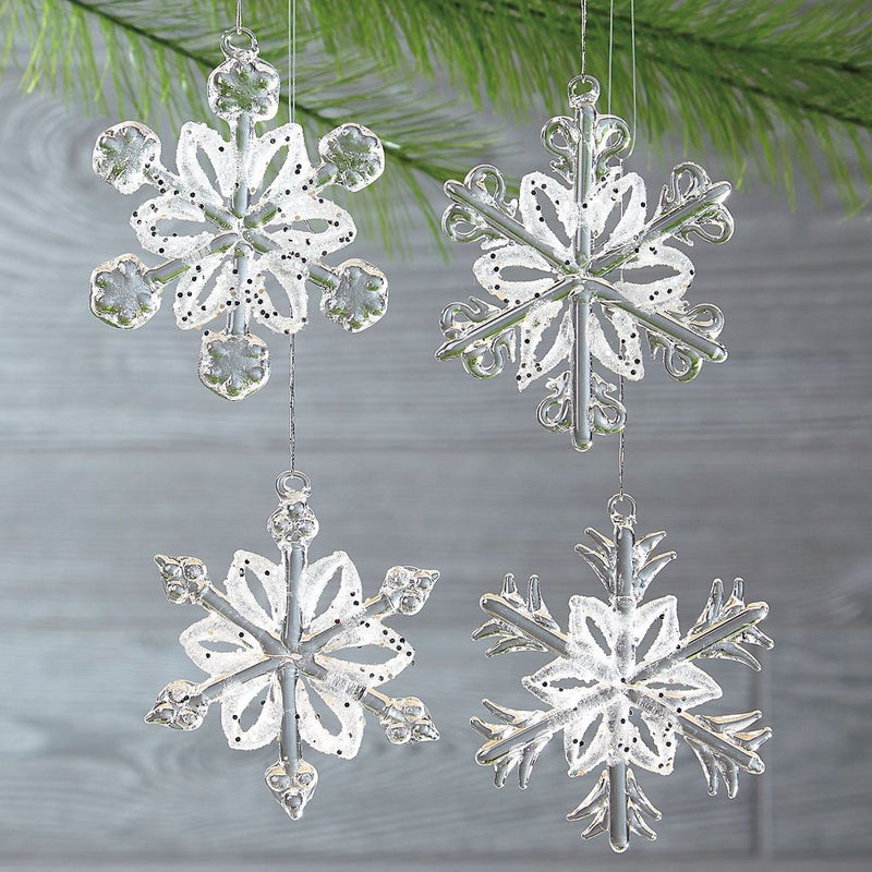 Glass Snowflake Christmas Ornaments - Set of 4 Holiday Tree Ornaments Home & Garden > Decor > Seasonal & Holiday Decorations Current Snowflake  