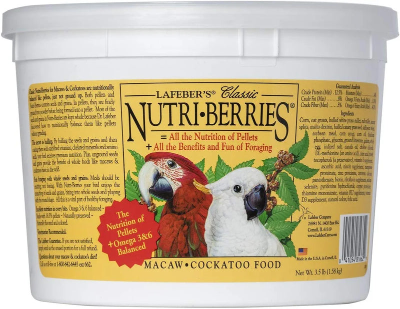 Lafeber Classic Nutri-Berries Pet Bird Food, Made with Non-Gmo and Human-Grade Ingredients, for Macaws and Cockatoos, 10 Oz Animals & Pet Supplies > Pet Supplies > Bird Supplies > Bird Food Lafeber Company 3.5 Pound (Pack of 1)  