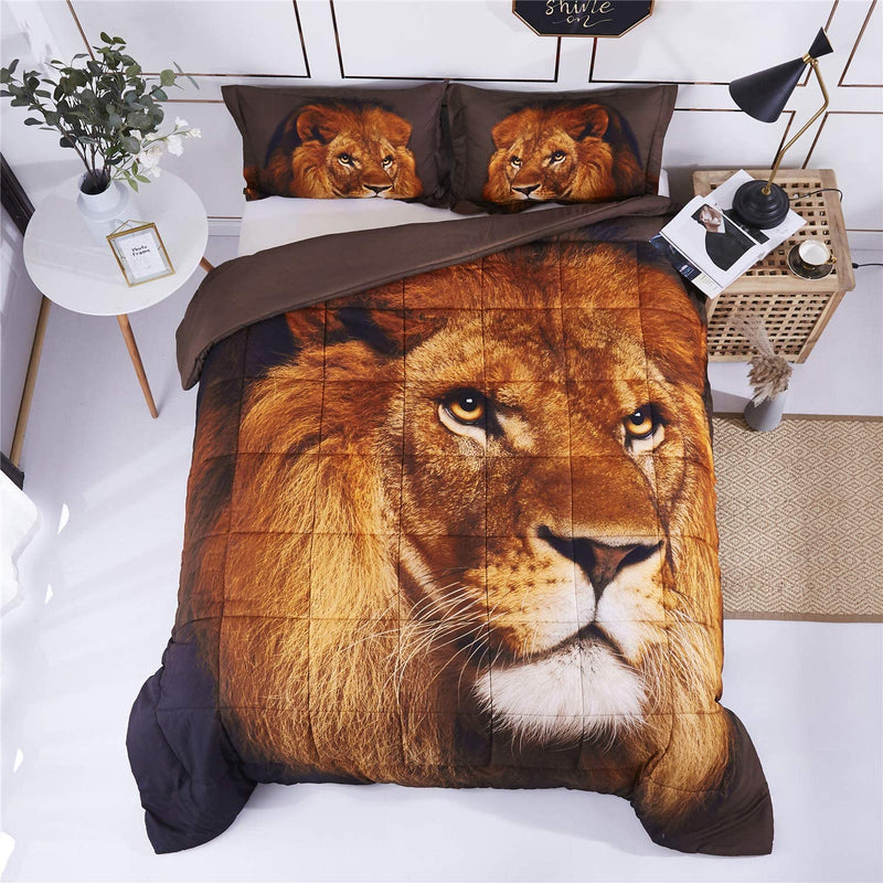 HIG 3D Bedding Set 2 Piece Twin Size Lion Head Animal Print Comforter Set with One Matching Pillow Sham - Box Stitched Quilted Duvet - General for Men and Women Especially for Children (P27,Twin) Home & Garden > Linens & Bedding > Bedding > Quilts & Comforters HOMECHOICE Lion Head-p27 Twin 