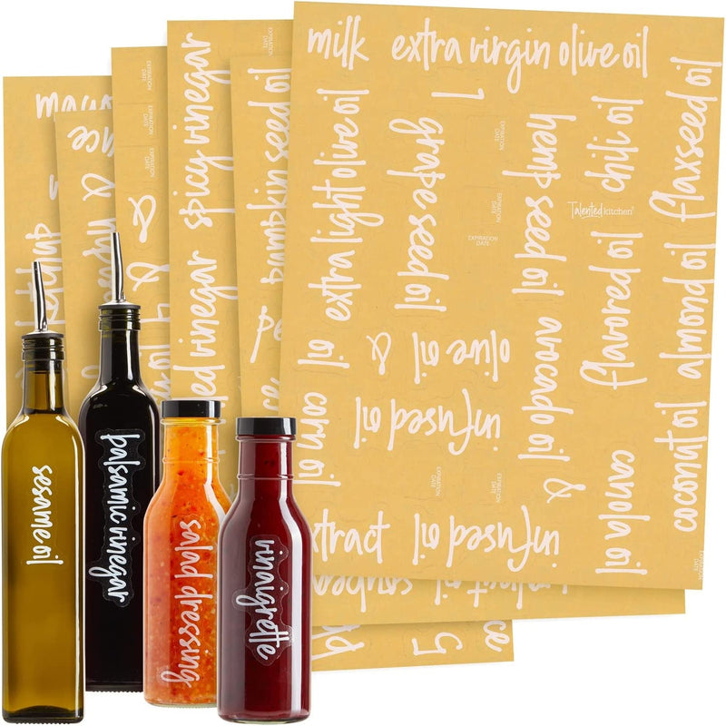 Talented Kitchen 132 Script Oils and Vinegars Labels, Water Resistant Food and Condiments Stickers, Preprinted Decals Oil Bottles Pantry Organization Storage Home & Garden > Decor > Decorative Jars Talented Kitchen   