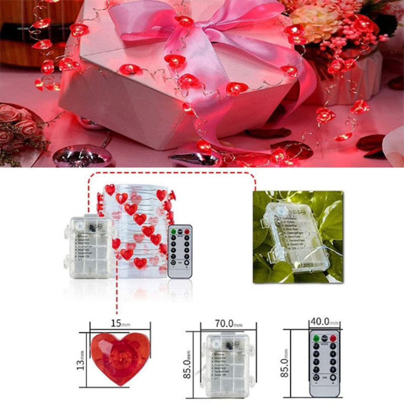 Romantic Valentine'S Day Decor, Waterproof Red Heart Mini String Lights, 13 Ft 40 Leds Mini Fairy Lights with 8 Modes Remote for Outdoor Indoor Bedroom Patio Wedding Decoration Home & Garden > Decor > Seasonal & Holiday Decorations ChuHe   