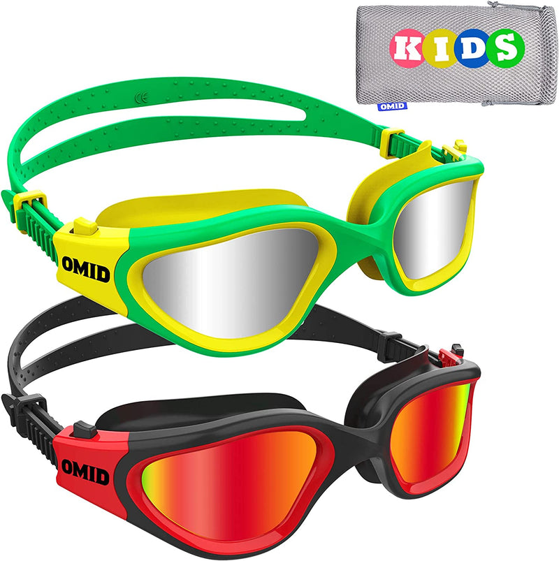 Kids Swim Goggles, OMID 2 Packs Comfortable Polarized Swimming Goggles Age 6-14 Sporting Goods > Outdoor Recreation > Boating & Water Sports > Swimming > Swim Goggles & Masks OMID Polarized Green Silver + Polarized Black Red  