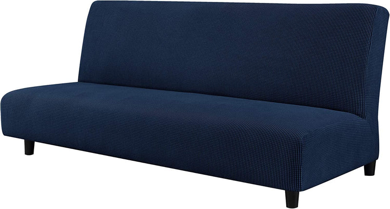 CHUN YI Stretch Armless Sofa Slipcover Elastic Fitted Full Folding Futon Cover without Armrests with Elastic Bottom for Kids, Removable Machine Washable Furniture Sofa for Futon Couch (Sand) Home & Garden > Decor > Chair & Sofa Cushions CHUN YI Dark Blue  