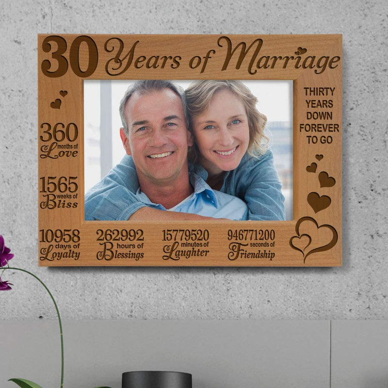 KATE POSH 30 Years of Marriage Engraved Natural Wood Picture Frame, 30Th, Husband and Wife, 30 Years down Forever to Go (5X7-Horizontal) Home & Garden > Decor > Picture Frames KATE POSH   