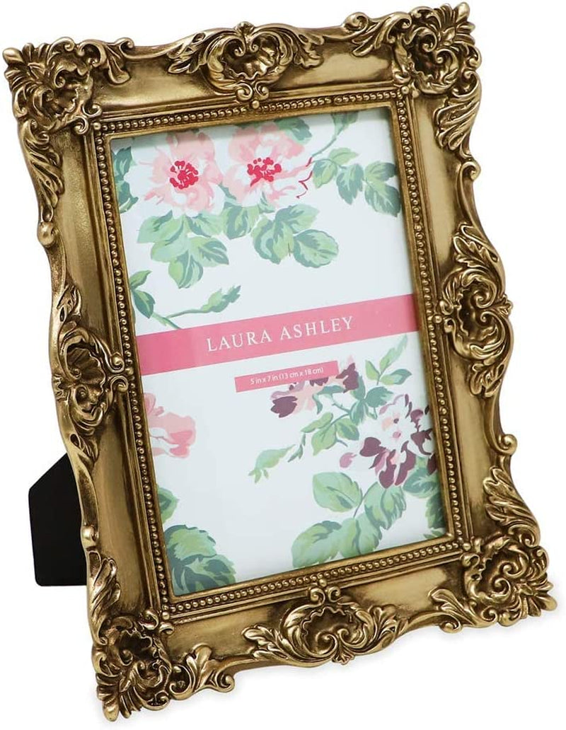 Laura Ashley 5X7 Black Ornate Textured Hand-Crafted Resin Picture Frame with Easel & Hook for Tabletop & Wall Display, Decorative Floral Design Home Décor, Photo Gallery, Art, More (5X7, Black) Home & Garden > Decor > Picture Frames Laura Ashley Gold 5x7 