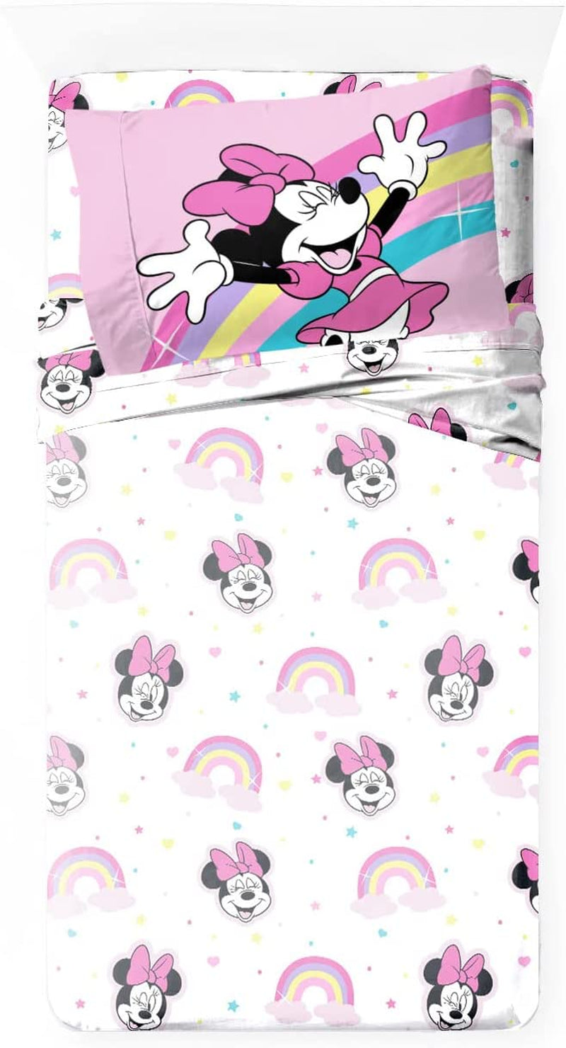 Jay Franco Disney Minnie Mouse Rainbow Stripe Twin Size Sheet Set - 3 Piece Set Super Soft and Cozy Kid’S Bedding - Fade Resistant Microfiber Sheets (Official Disney Product)