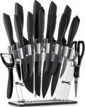 Knife Set, No Rust 16 Pieces Knives Set , Knife Block Set with Easy Clean Acrylic Stand, Super Sharp Kitchen Knife Set with a Vegetable Peeler, Blue Home & Garden > Kitchen & Dining > Kitchen Tools & Utensils > Kitchen Knives KDIK Black 16 PCS 