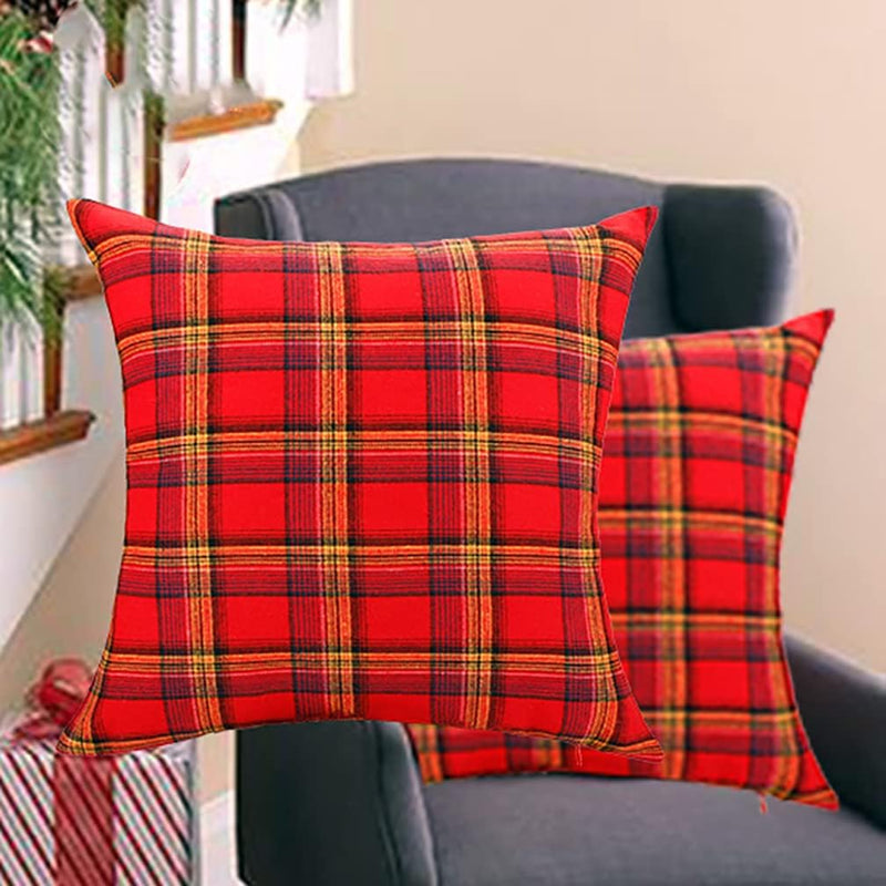 ZUYUSUT Set of 2 Christmas Pillow Covers 18 X 18 Inch Christmas Decorations Tartan Red Yellow Buffalo Plaid Cushion Covers Winter Xmas Holiday Farmhouse Throw Pillowcase for Home Couch Outdoor