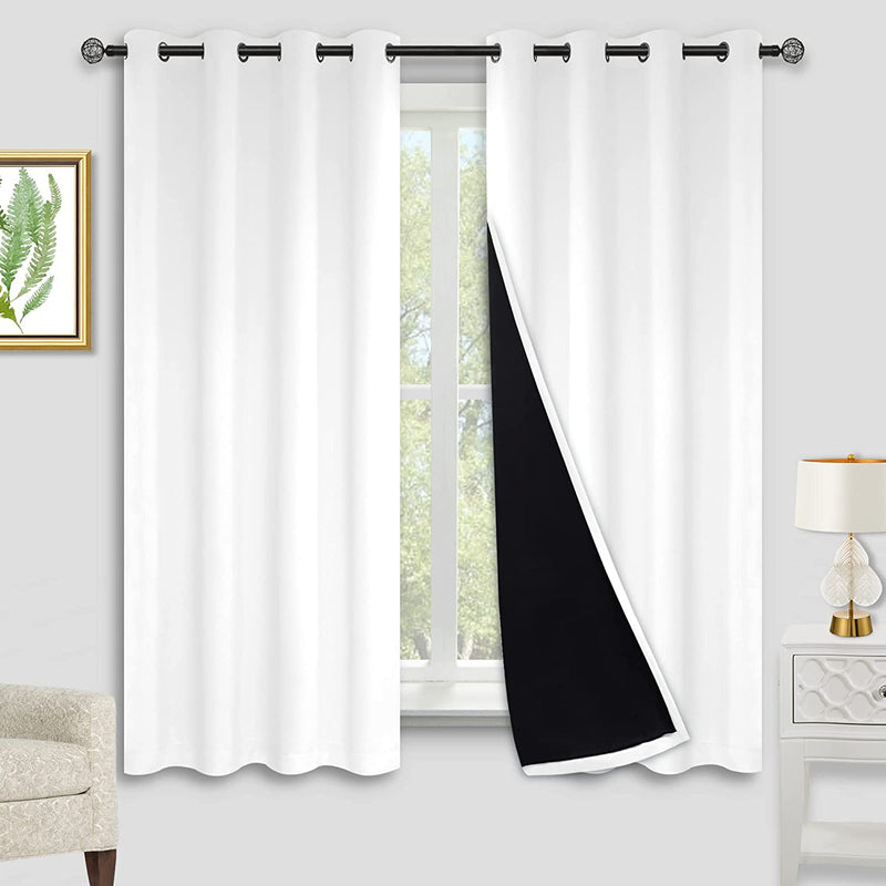 Kinryb Halloween 100% Blackout Curtains Coffee 72 Inche Length - Double Layer Grommet Drapes with Black Liner Privacy Protected Blackout Curtains for Bedroom Coffee 52W X 72L Set of 2 Home & Garden > Decor > Window Treatments > Curtains & Drapes Kinryb Pure White W52" x L63" 