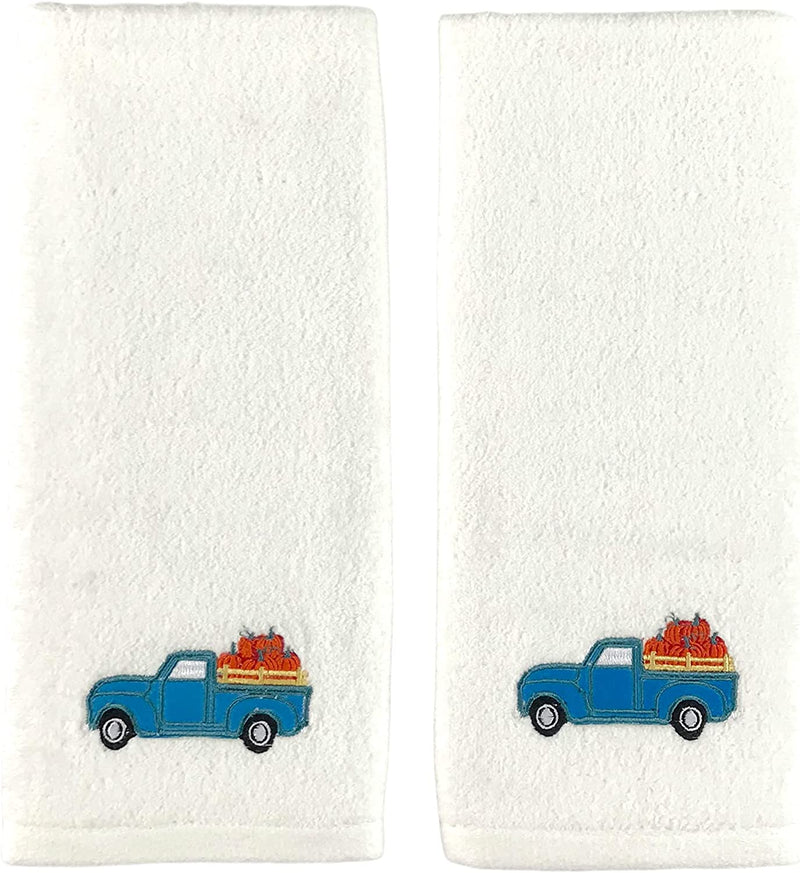 Fall Hand Towels: Ivory Cotton Towels with Hello Fall Leaves for Home Décor and Everyday, 2 Piece Set,16" X 28" Inch Home & Garden > Linens & Bedding > Towels Serafina Home Blue Truck  