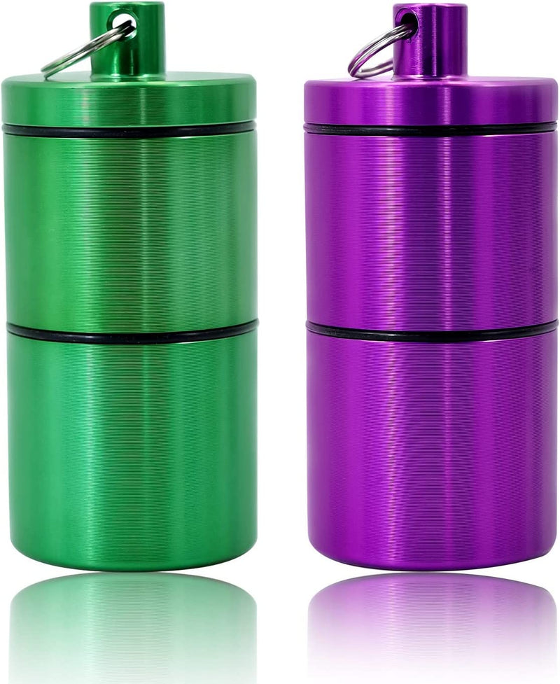 HORNET Stackable Storage Jars 2 Packs Airtight Waterproof Aluminum Storage Containers Durable Multi-Use Portable Metal Bottle Jar with Keychain (Green-Purple) Home & Garden > Decor > Decorative Jars HORNET Green-Purple  