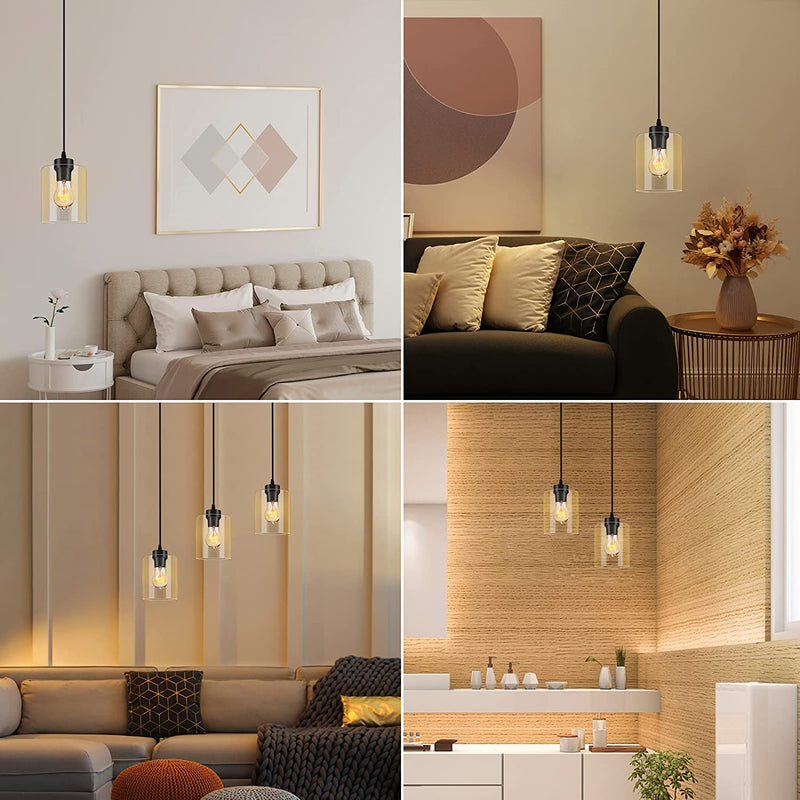 Boostarea Modern Pendant Light Fixtures, Industrial Hanging Ceiling Lamp with Clear Glass Shade, Farmhouse Black Pendant Lighting for Kitchen Island Decor Living Room Hallway Bedroom Dining Hall Bar Home & Garden > Lighting > Lighting Fixtures Xiang He Lighting Co.,Ltd   