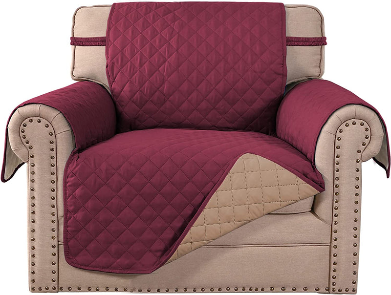 Meillemaison Sofa Slipcovers Reversible Quilted Chair Cover Water Resistant Furniture Protector with Elastic Straps for Pets/ Kids/ Dog(Chair, Black/Grey) (MMCLKSFD01C6) Home & Garden > Decor > Chair & Sofa Cushions MeilleMaison Wine/Tan Armchair 