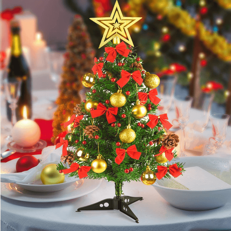 24"/60cm Tabletop Xmas Tree, Artificial Mini Christmas Pine Tree with LED String Lights & Ornaments (Xmas Tree) Home & Garden > Decor > Seasonal & Holiday Decorations > Christmas Tree Stands Dream Loom   