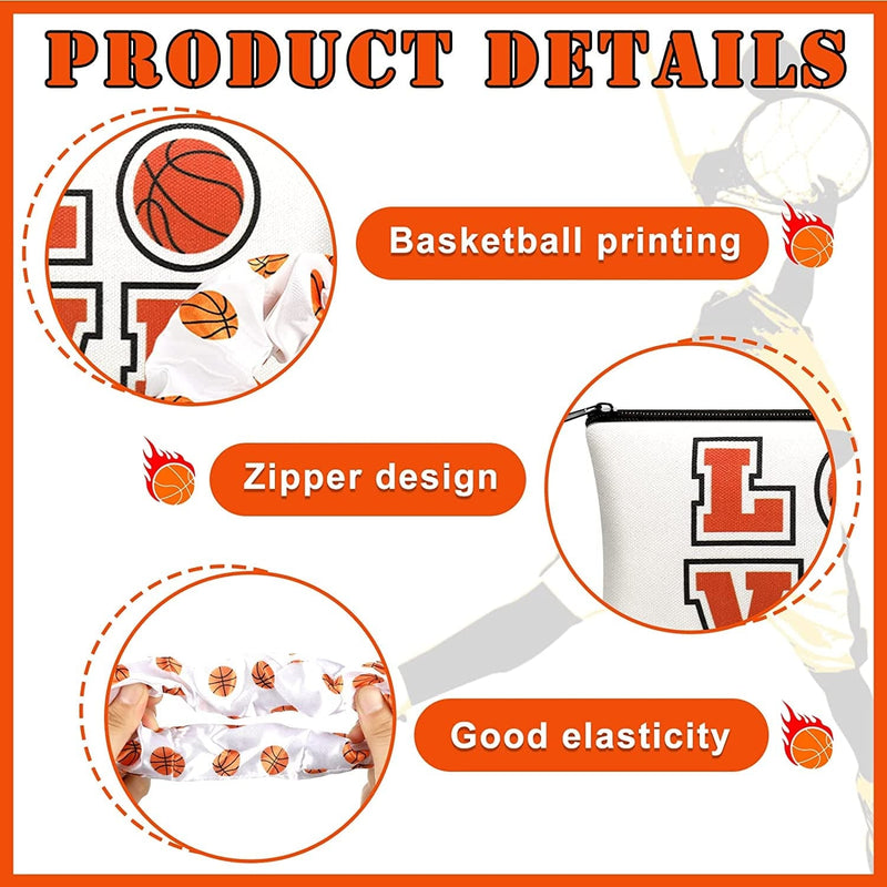 24 Basketball Stuff Set Cosmetic Bags Sport Makeup Bags Pencil Case Portable Storage Case Satin Sport Hair Scrunchies Elastic Hair Bands Basketball Gifts Basketball Accessories for Girls Women Player Sporting Goods > Outdoor Recreation > Winter Sports & Activities Moukeren   