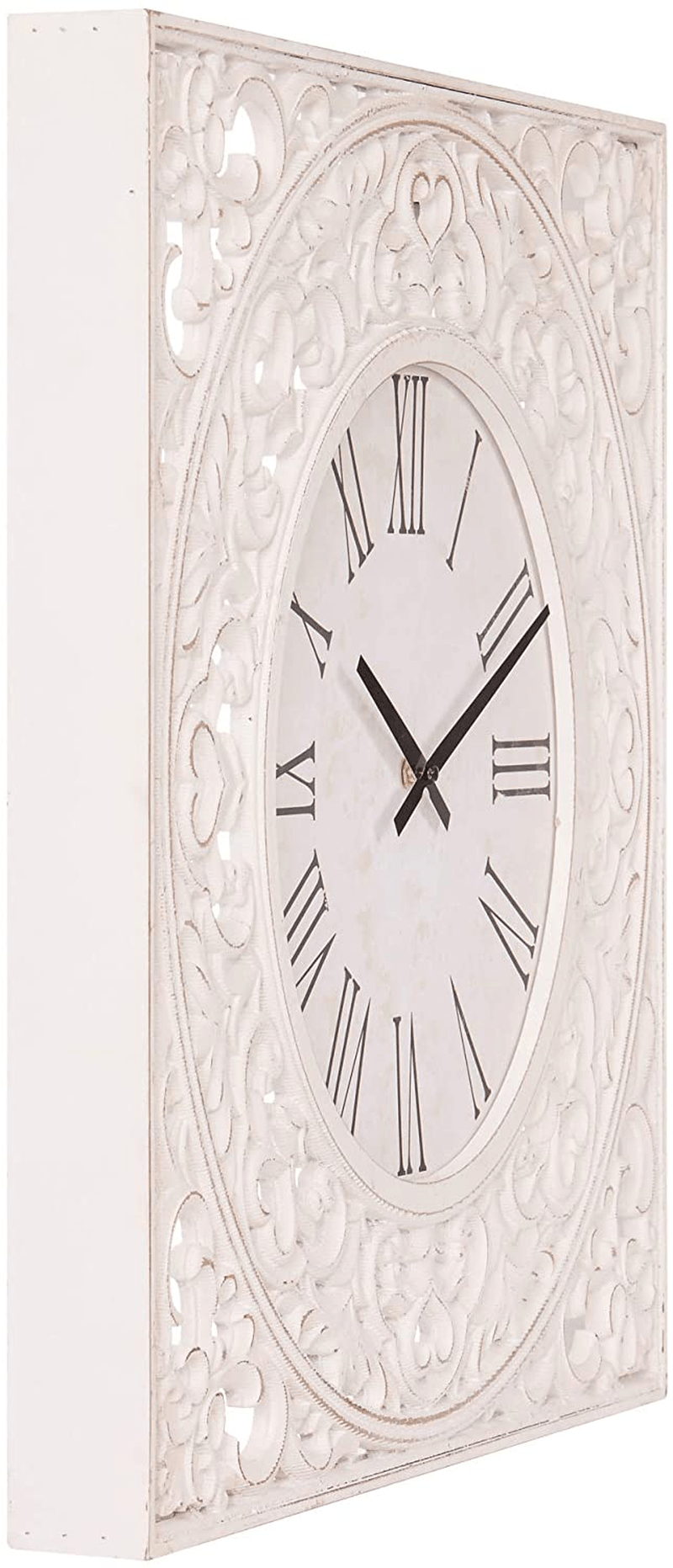 24" Distressed White Ornate Wood Carved Wall Clock Home & Garden > Decor > Clocks > Wall Clocks Patton Wall Decor   