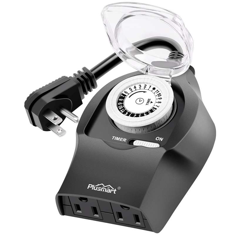 24 Hour Outdoor Outlet Timer, Plusmart Lights Timer Waterproof, Heavy Duty Plug in Mechanical Timer with 2 Grounded Outlet, 15A 1/2HP Home & Garden > Lighting Accessories > Lighting Timers Plusmart 1  