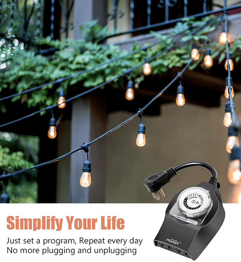 24 Hour Outdoor Outlet Timer, Plusmart Lights Timer Waterproof, Heavy Duty Plug in Mechanical Timer with 2 Grounded Outlet, 15A 1/2HP Home & Garden > Lighting Accessories > Lighting Timers Plusmart   