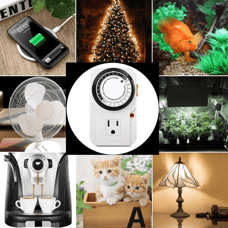 24 Hour Plug-in Mechanical Timer Programmable Indoor Grounded for Aquarium Grow Light Hydroponics Pets Christmas String Lights Home Kitchen Office Appliances, UL Listed 125VAC,60Hz,1725W,15A,1Pack Home & Garden > Lighting Accessories > Lighting Timers suluxlight   