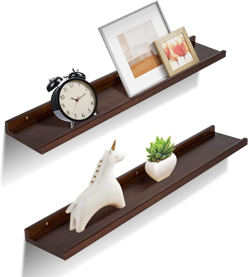 24 Inch Floating Shelf, Natural Real Wood Wall Shelf, Rustic Floating Picture Ledge Shelf, Wall Decor, Suitable for Living Room, Bedroom, Bathroom, Kitchen, Office, Dark Walnut Furniture > Shelving > Wall Shelves & Ledges CazyHome   