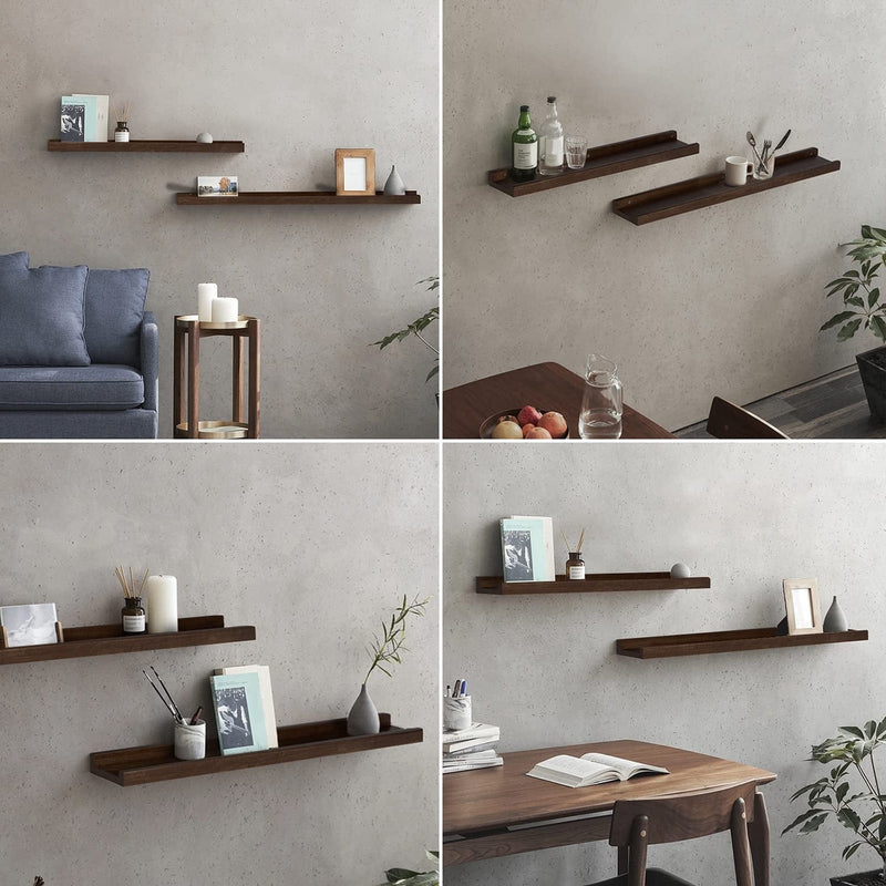 24 Inch Floating Shelf, Natural Real Wood Wall Shelf, Rustic Floating Picture Ledge Shelf, Wall Decor, Suitable for Living Room, Bedroom, Bathroom, Kitchen, Office, Dark Walnut Furniture > Shelving > Wall Shelves & Ledges CazyHome   
