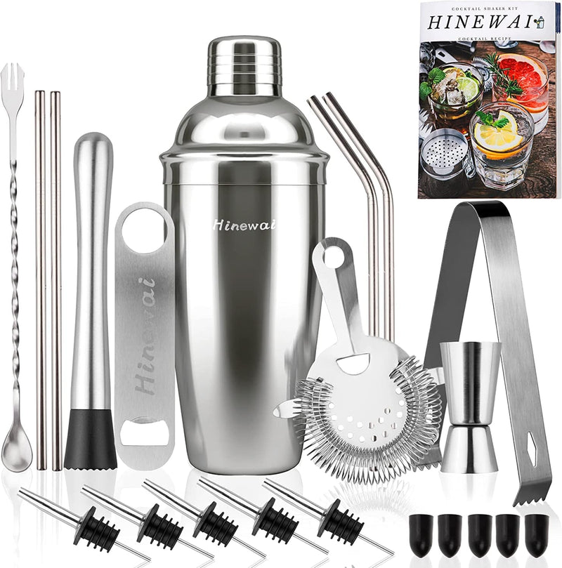 24 Ounce Cocktail Shakers Bartending Kit ,Bartender Accessories with Built-In Strainer - 21-Piece Stainless Steel Bar Sets for the Home Home & Garden > Kitchen & Dining > Barware Hinewai 21 PCS  