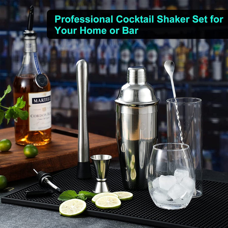 24 Oz Cocktail Shaker Set Bartender Kit by Aozita, Stainless Steel Martini Shaker, Mixing Spoon, Muddler, Measuring Jigger, Liquor Pourers with Dust Caps and Manual of Recipes, Professional Bar Tools