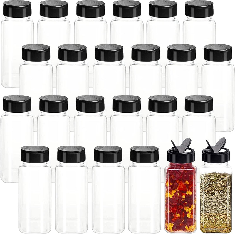 24 Pack 3.5Oz Square Plastic Spice Jars,Seasoning Containers with Black Screw Lids to Pour or Shake,Empty Storage Spice Containers for Spice,Powders,Peppers Home & Garden > Decor > Decorative Jars Tiaiidi   