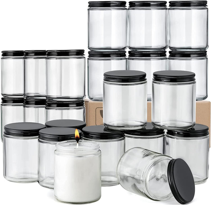 24 Pack, 8 OZ Thick Glass Jars with Metal Lids, Clear round Candle Making Jars - Empty Food Storage Containers, Mason Canning Jar for Spice, Powder, Liquid, Sample, Lotion, Honey, Cosmetic - Dishwasher Safe Home & Garden > Decor > Decorative Jars AOZITA 24  