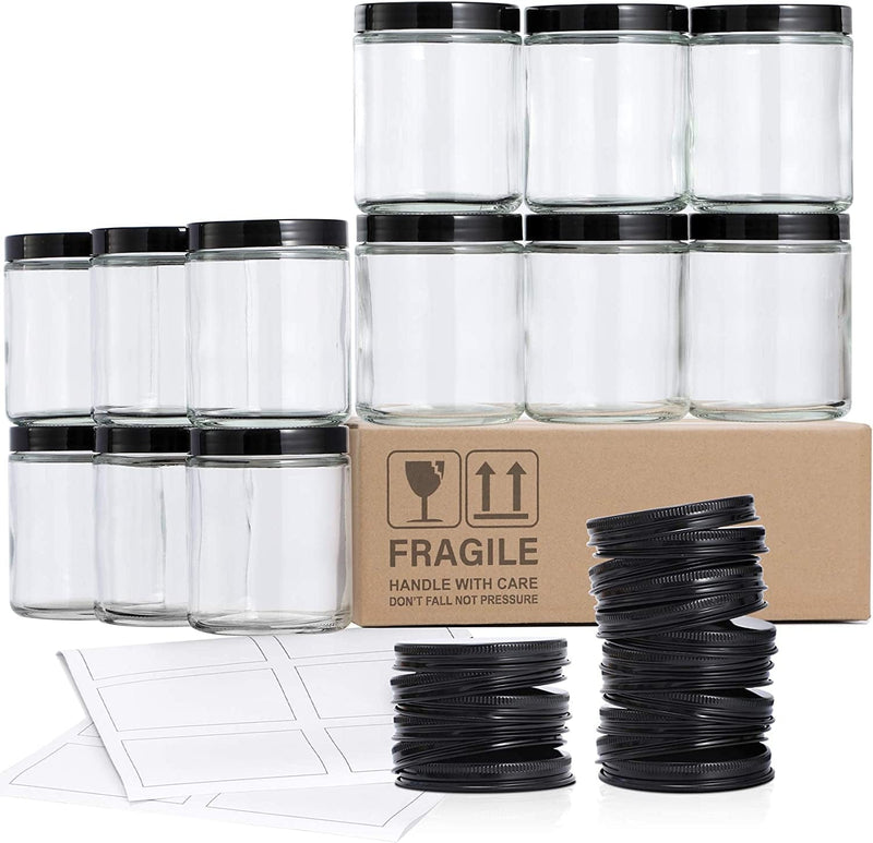 24 Pack, 8 OZ Thick Glass Jars with Metal Lids, Clear round Candle Making Jars - Empty Food Storage Containers, Mason Canning Jar for Spice, Powder, Liquid, Sample, Lotion, Honey, Cosmetic - Dishwasher Safe