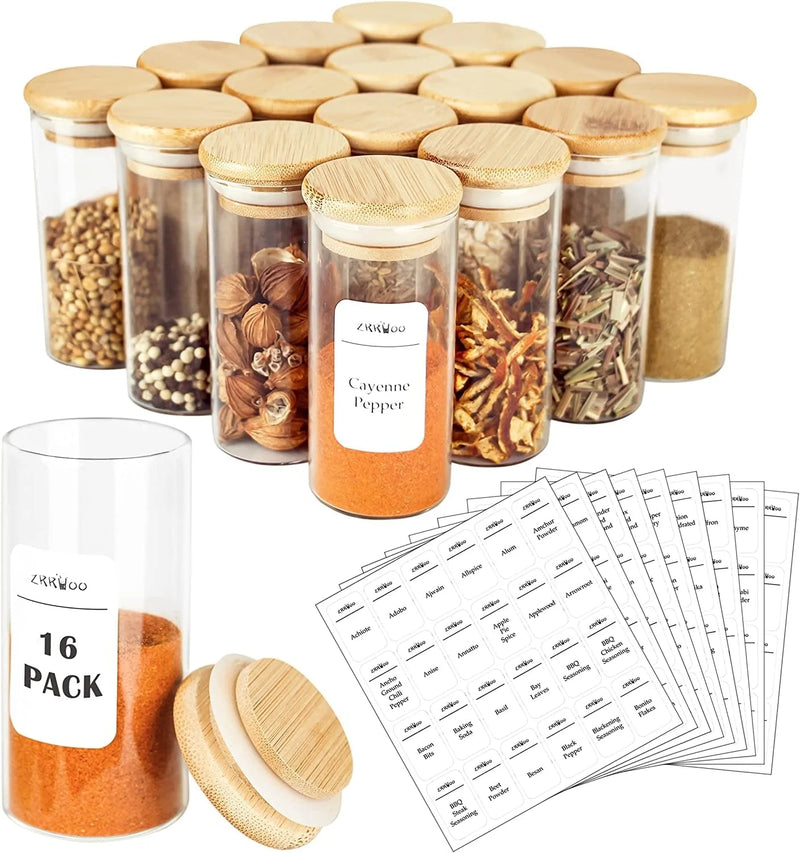 [24 Pack] Glass Spice Jars with Bamboo Airtight Lids, 4 Oz Jars with 216 Exclusive Minimalist Spice Labels Stickers, Seasoning Storage Jars for Spice Rack, Cabinet, Drawer Home & Garden > Decor > Decorative Jars ZRRHOO 16  