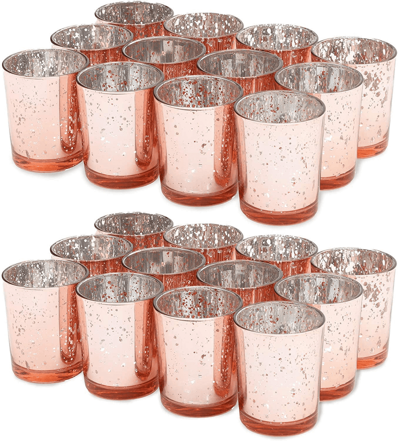 24 Pack Gold Rose Votive Candle Holder Bulk Mercury Glass Tealight Candle Holders Perfect Centerpieces for Table Decoration, Home Decor, Living Room, Wedding, Bridal Showers, Birthdays Home & Garden > Decor > Home Fragrance Accessories > Candle Holders Microsky Gold Rose  