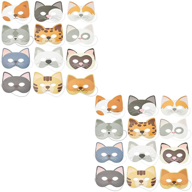 24 Pack Paper Cat Masks for Kids, Toddler Mask, Kitten Animal Party Dress-Up Cosplay Costumes Favor Birthday Decoration, Animal Party Supplies, Apparel & Accessories > Costumes & Accessories > Masks Juvo Plus   