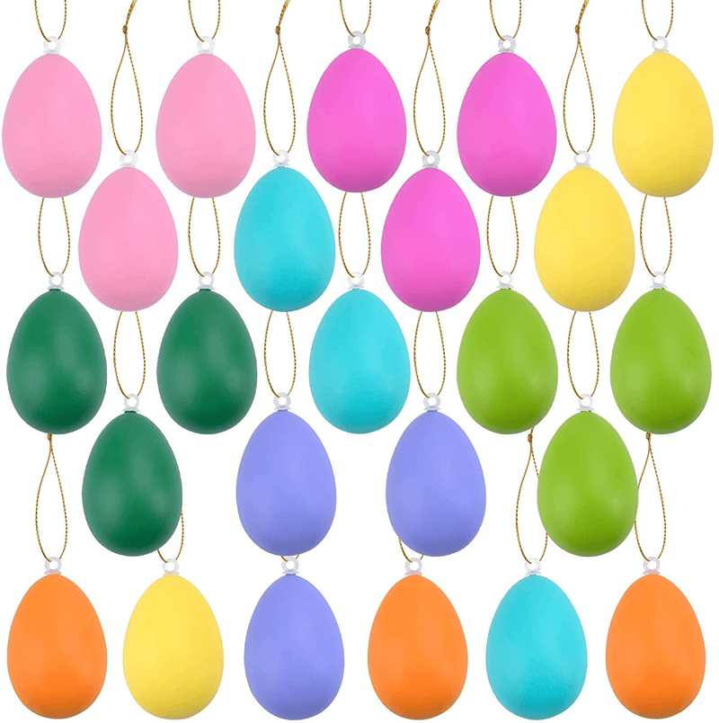 24 Pcs Easter Decorations Egg Hanging Ornaments , Colorful Plastic Eggs Easter Tree Ornaments Decor, Easter Party Supplies for Kids School Home Office Decor .