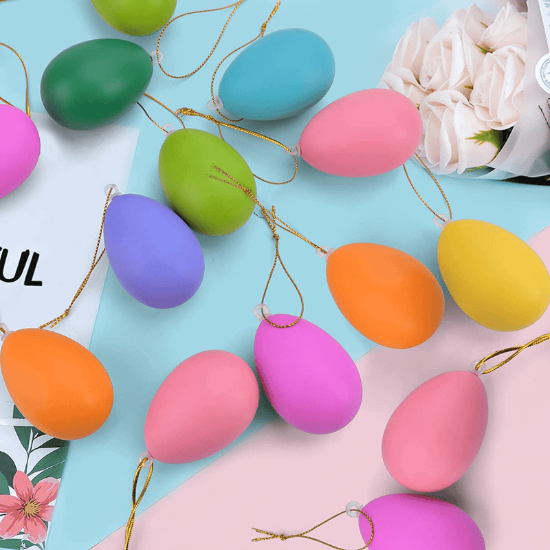 24 Pcs Easter Decorations Egg Hanging Ornaments , Colorful Plastic Eggs Easter Tree Ornaments Decor, Easter Party Supplies for Kids School Home Office Decor .