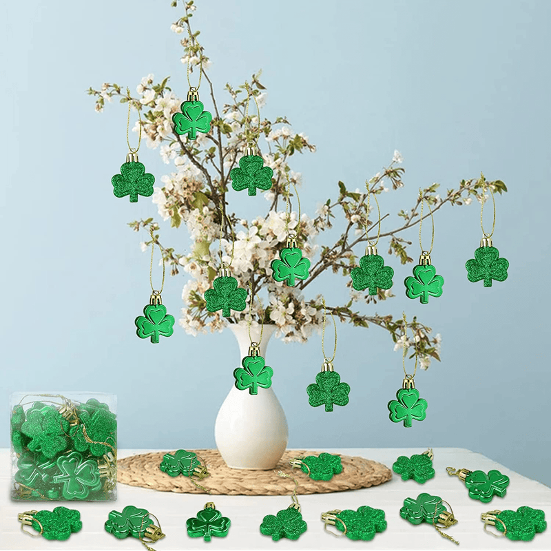 24 Pcs St. Patrick'S Day Decorations,St Patrick'S Day Green Shamrocks Ornaments for Irish Lucky Day Party Table Tree Shelf Home Decor,Clover Hanging Bauble Green Trefoil Ornaments Party Gift Supplies