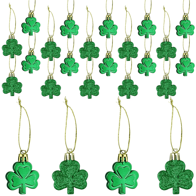 24 Pcs St. Patrick'S Day Decorations,St Patrick'S Day Green Shamrocks Ornaments for Irish Lucky Day Party Table Tree Shelf Home Decor,Clover Hanging Bauble Green Trefoil Ornaments Party Gift Supplies