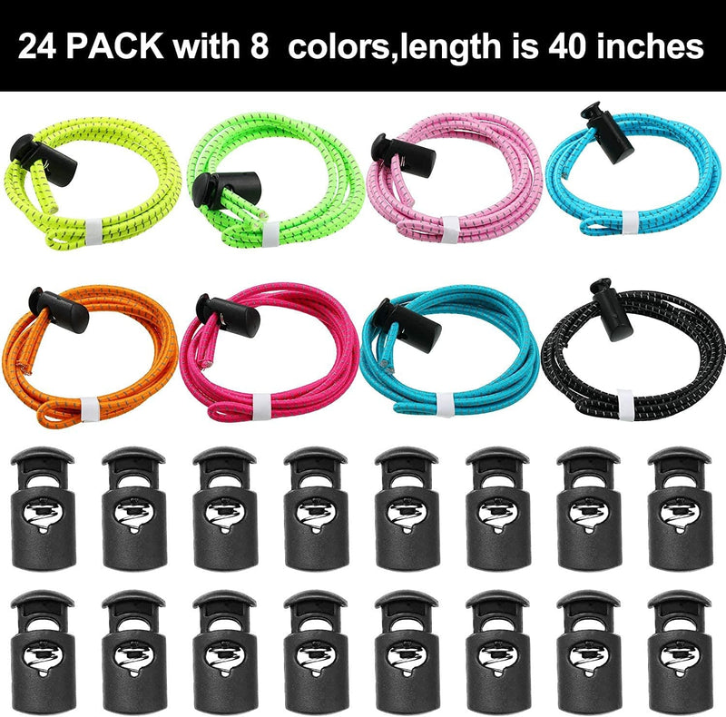 24 Pieces Bungee Cord Strap Kit for Swim Goggles, Goggle Bungee Strap Flow Adjustable Replacement Swimming Goggle Strap Kit with 24 Cord Lock Clamps for Swimming Supplies